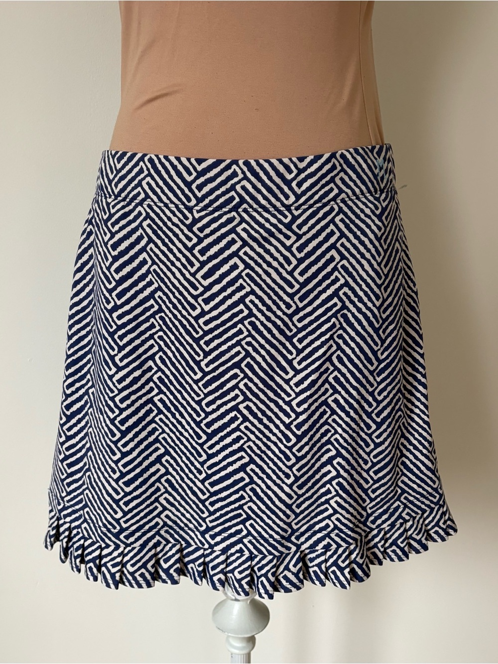 J. McLaughlin Agnes Catalina Cloth Ruffle Trim Blue Cream Bargello Skort NWT M